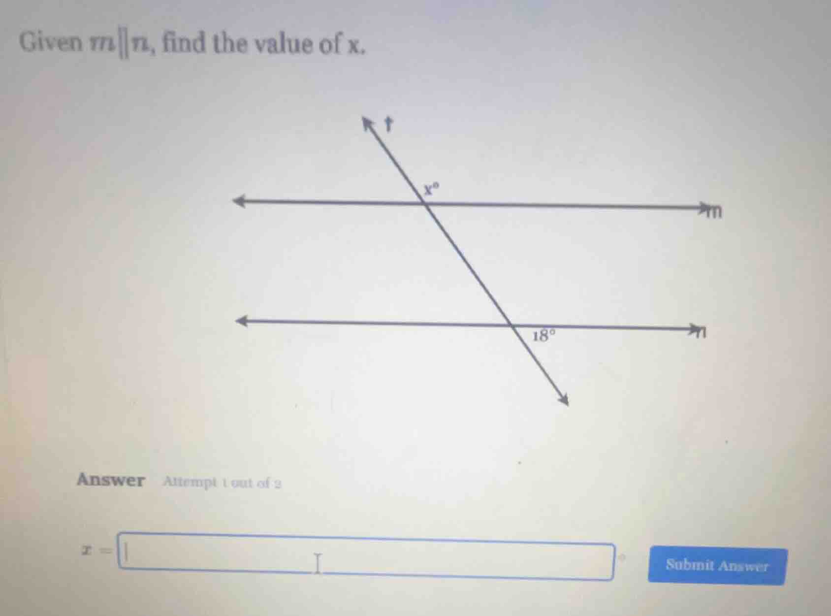 given ( m parallel n ), find the value of ( x ). (there is a diagram wi…