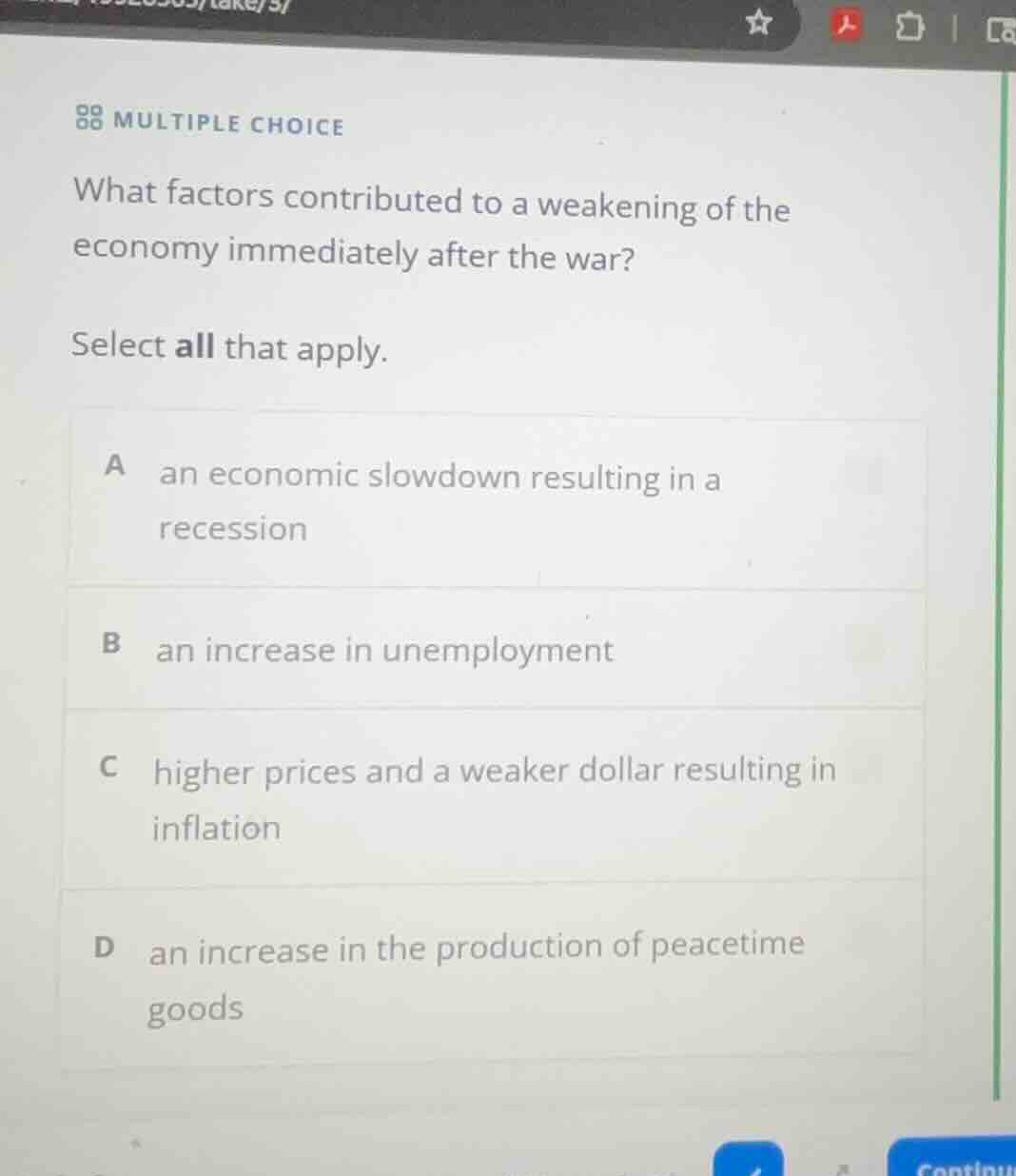multiple choice what factors contributed to a weakening of the economy …