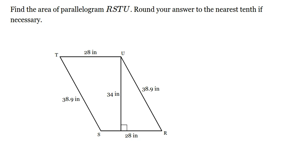 find the area of parallelogram rstu. round your answer to the nearest t…