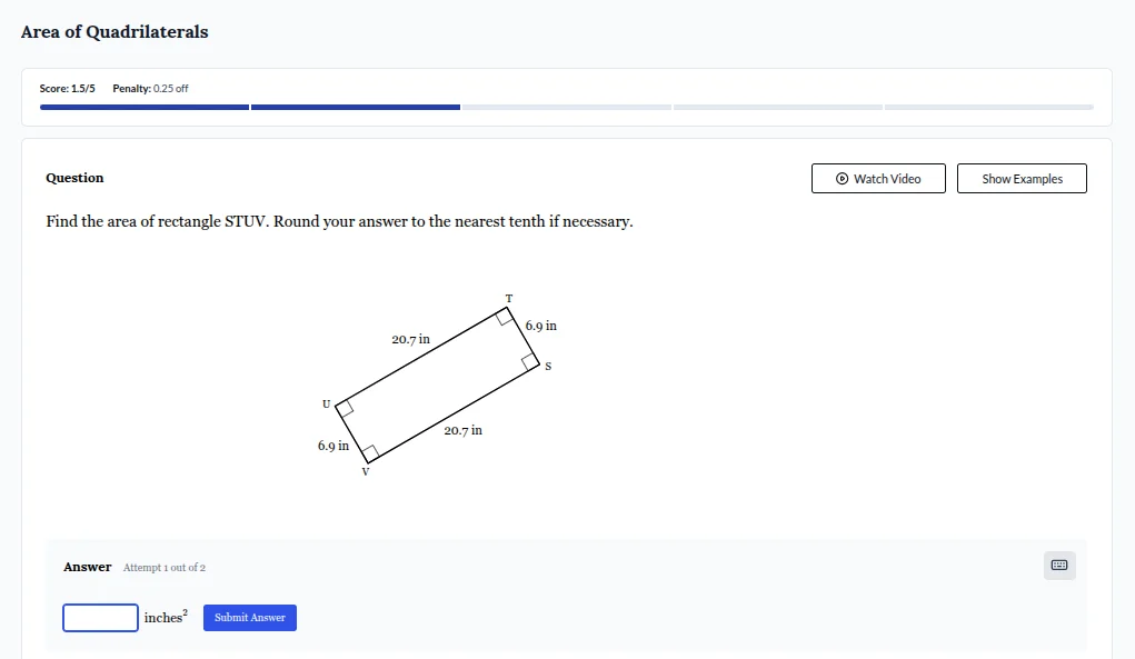 area of quadrilaterals score: 1.5/5 penalty: 0.25 off question find the…