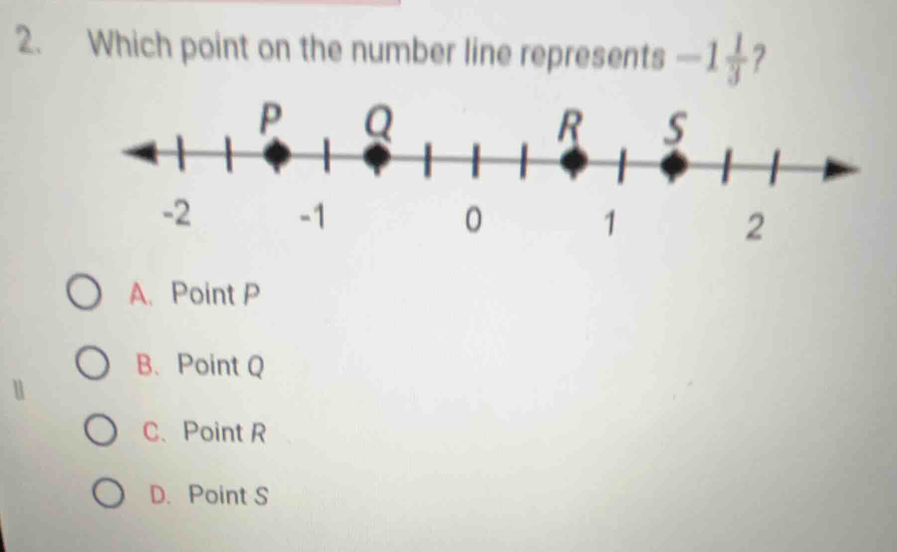 2. which point on the number line represents $-1\\frac{1}{3}$? number l…