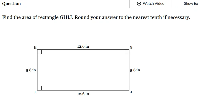 question find the area of rectangle ghij. round your answer to the near…