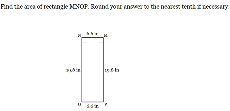find the area of rectangle mnop. round your answer to the nearest tenth…
