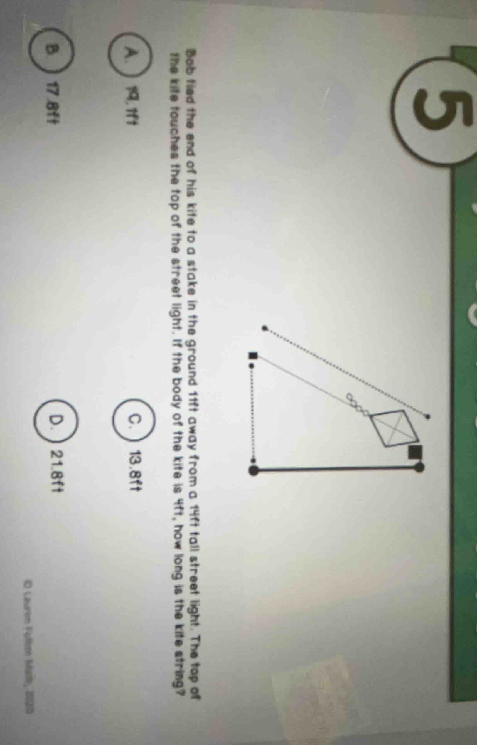 bob tied the end of his kite to a stake in the ground 11ft away from a …
