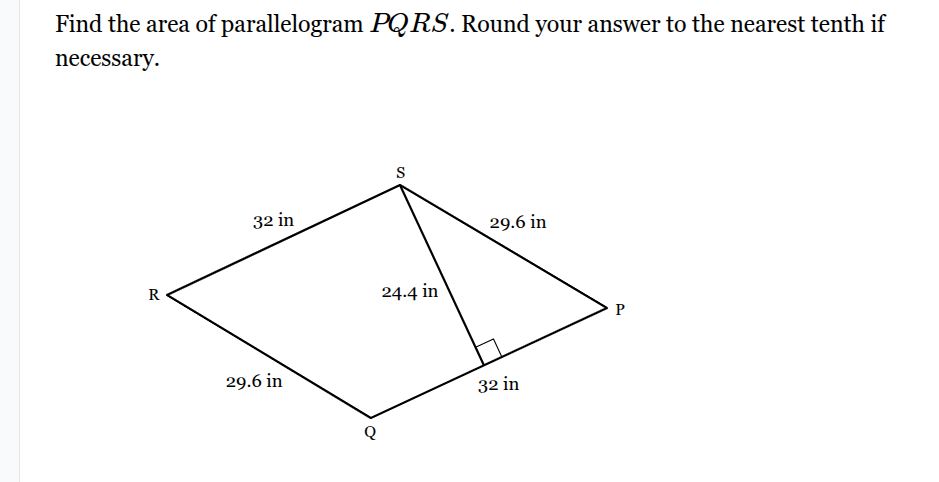 find the area of parallelogram pqrs. round your answer to the nearest t…