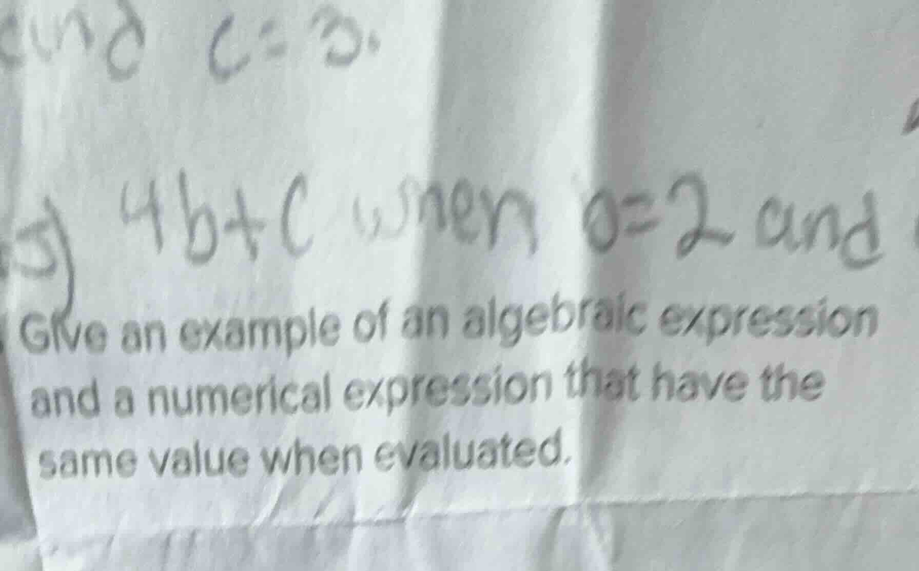give an example of an algebraic expression and a numerical expression t…