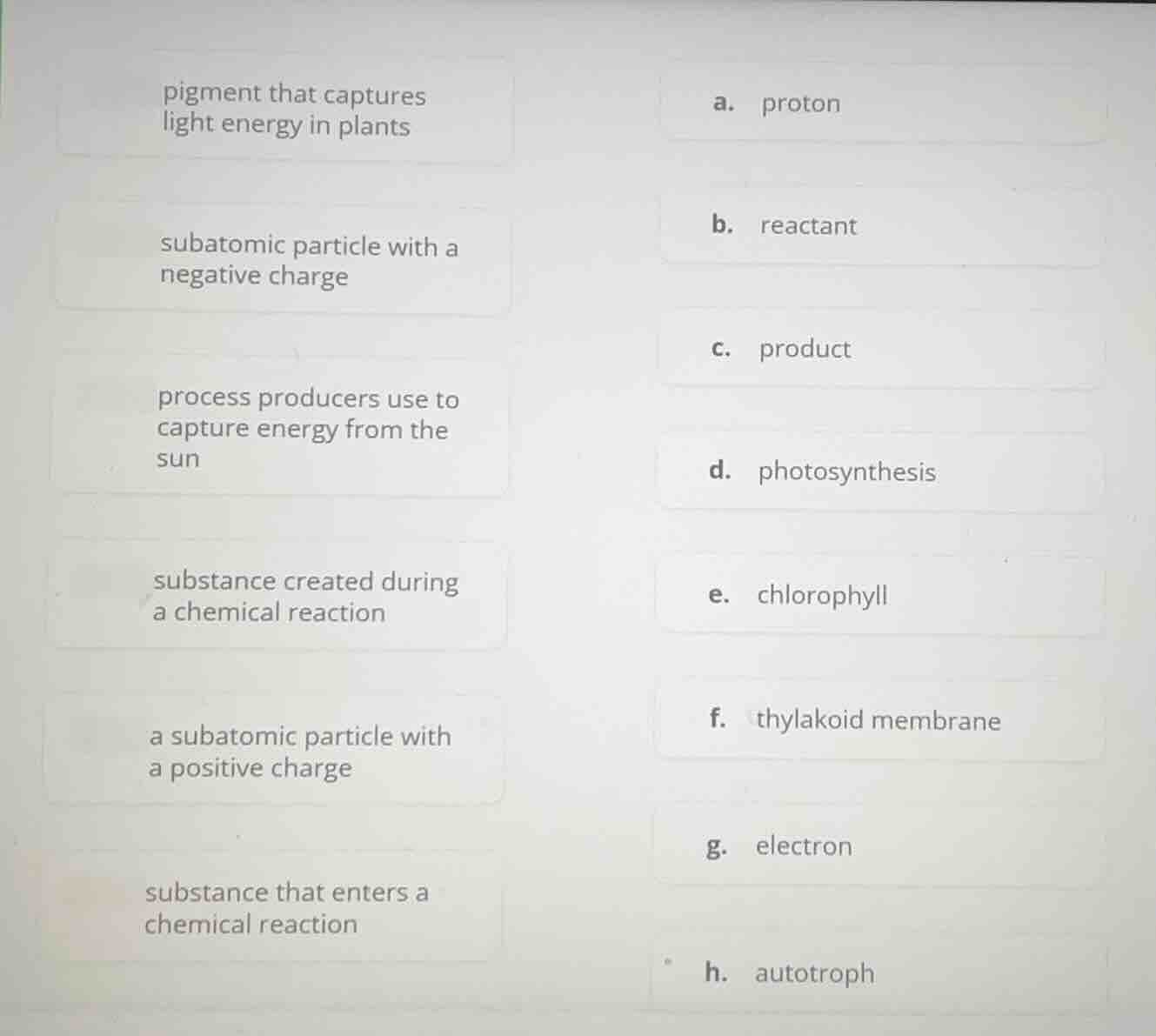 pigment that captures light energy in plants a. proton subatomic partic…