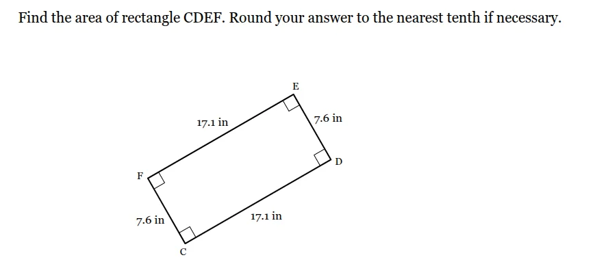 find the area of rectangle cdef. round your answer to the nearest tenth…
