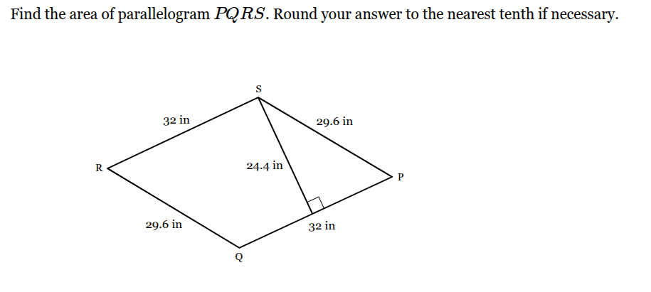 find the area of parallelogram pqrs. round your answer to the nearest t…
