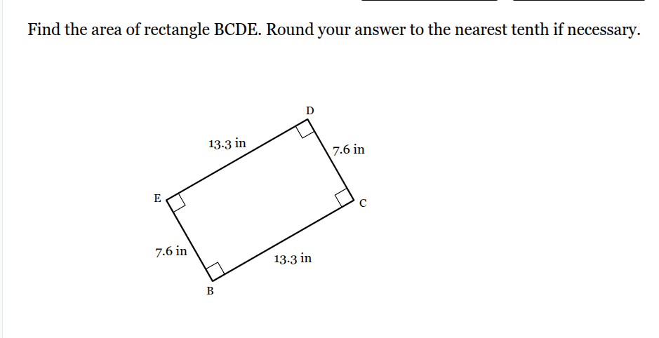 find the area of rectangle bcde. round your answer to the nearest tenth…