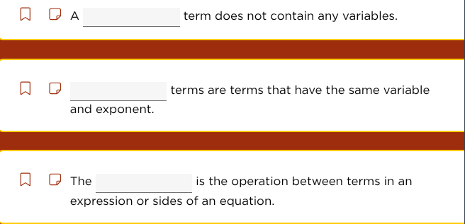 a ______ term does not contain any variables. ______ terms are terms th…