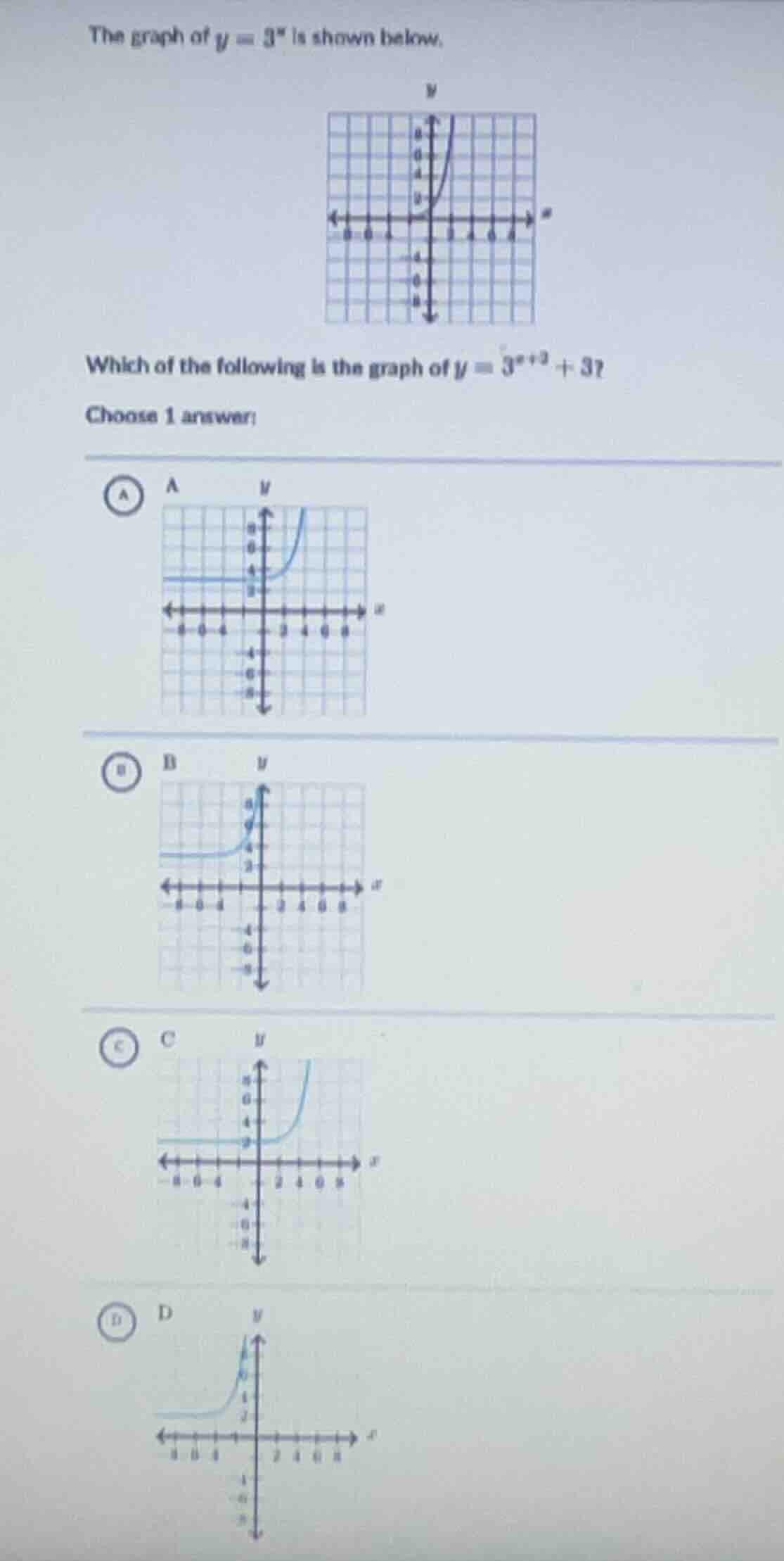 the graph of $y = 3^x$ is shown below. graph of $y = 3^x$ which of the …