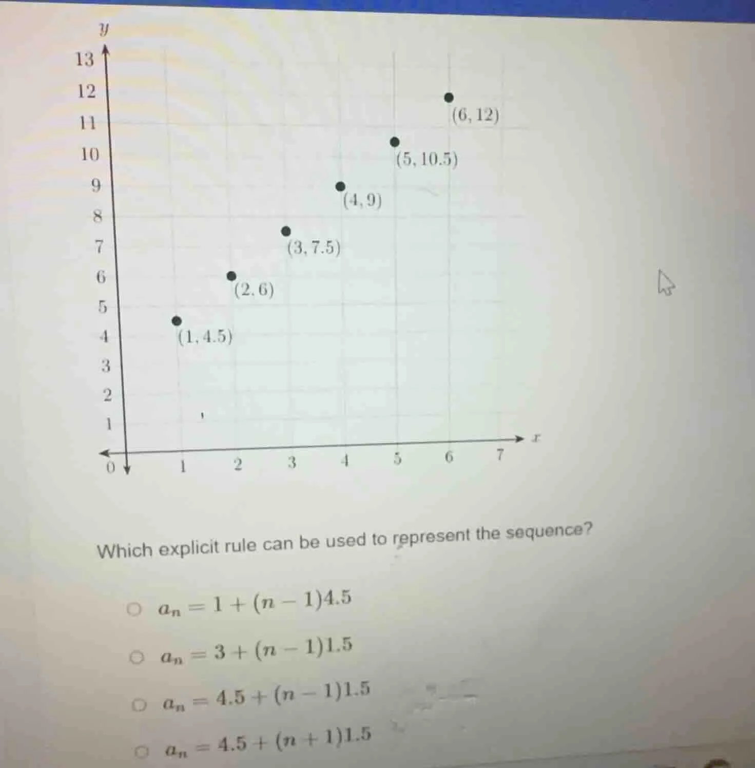 which explicit rule can be used to represent the sequence? $a_n = 1 + (…