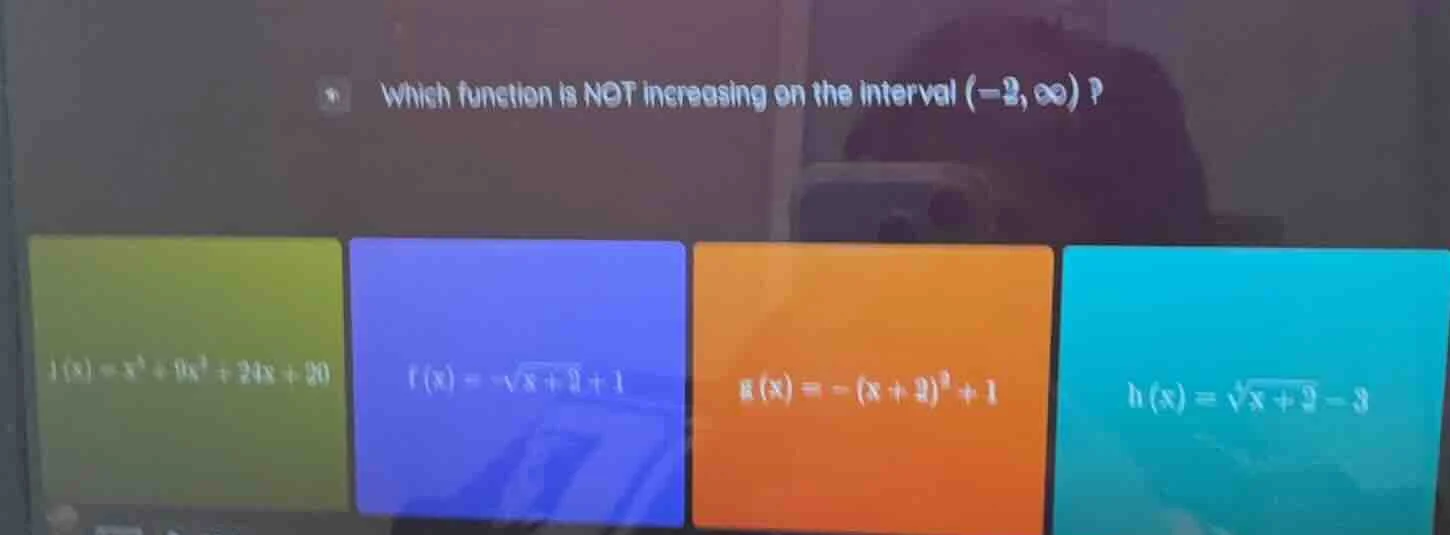 which function is not increasing on the interval $(-2, \\infty)$? $f(x)…