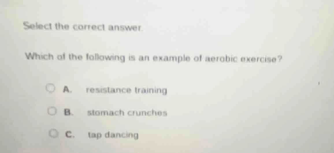 select the correct answer. which of the following is an example of aero…