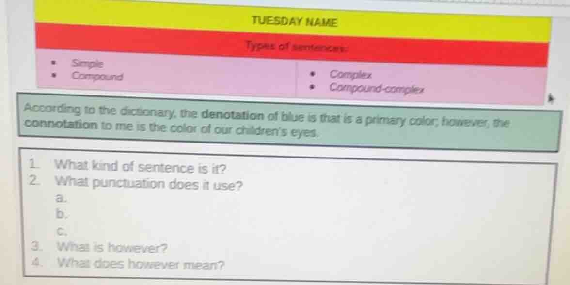 tuesday name types of sentences: - simple - compound - complex - compou…