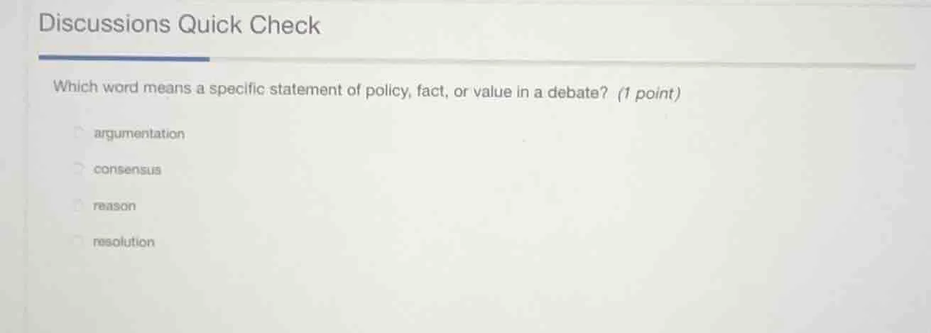 discussions quick check which word means a specific statement of policy…