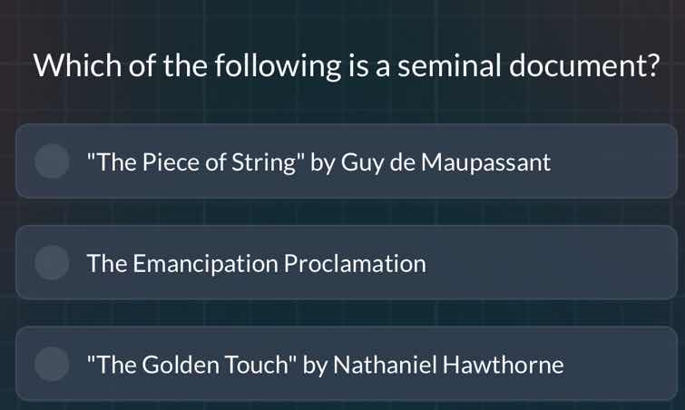 which of the following is a seminal document? \the piece of string\ by …