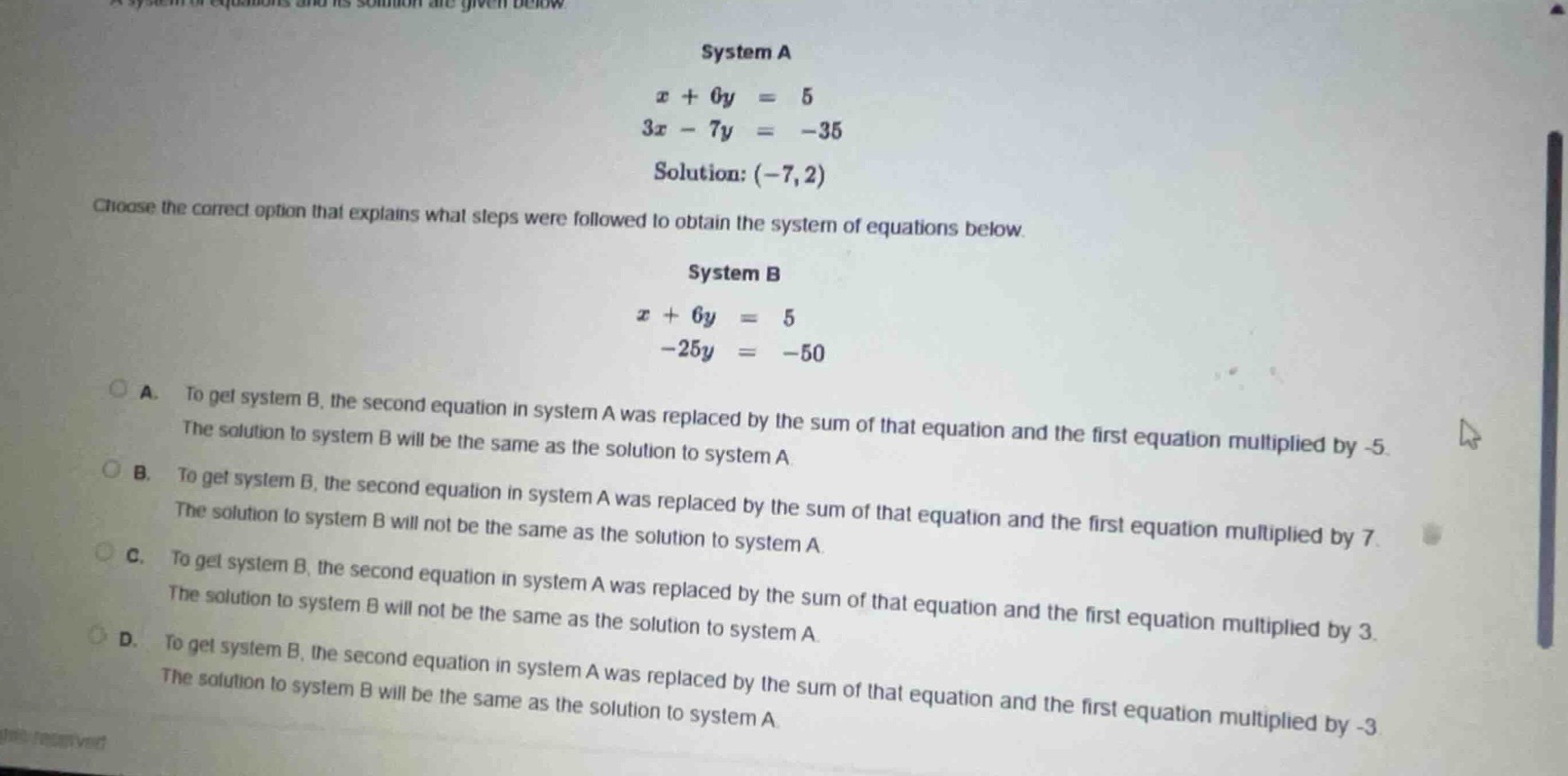 a system of equations and its solution are given below system a x + 6y …