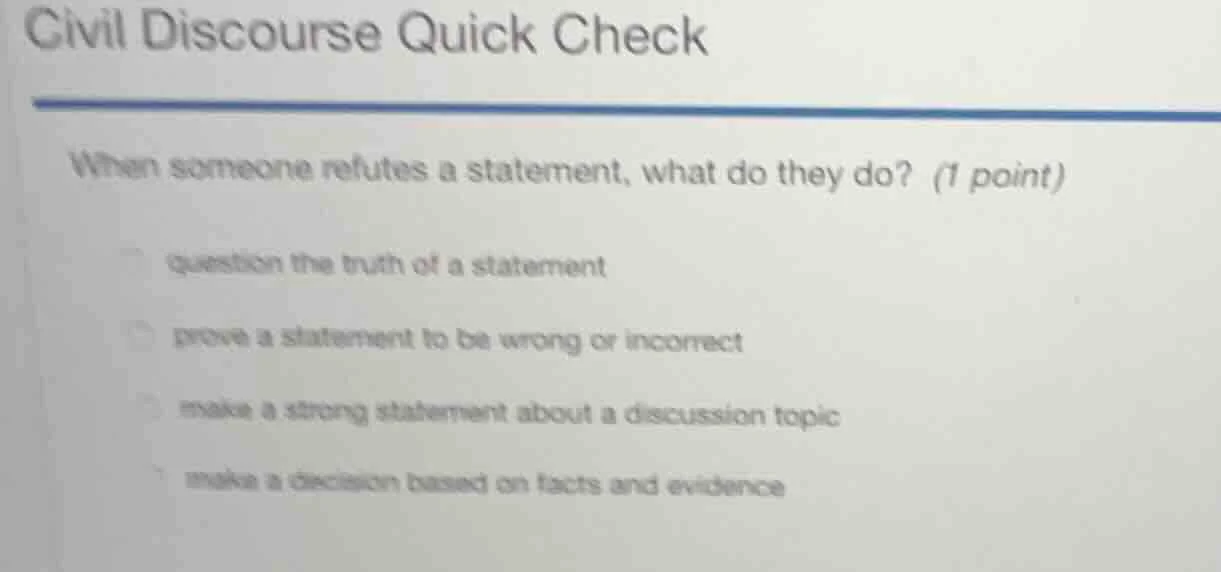 civil discourse quick check when someone refutes a statement, what do t…