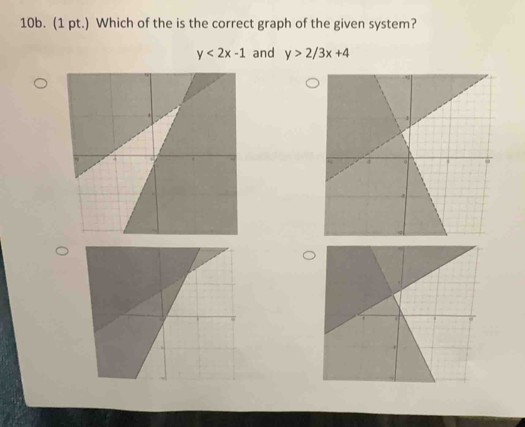 10b. (1 pt.) which of the is the correct graph of the given system? $y …