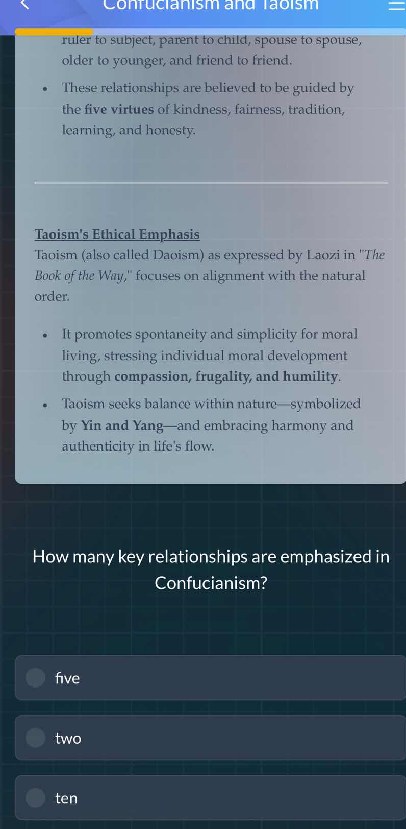 confucianism and taoism ruler to subject, parent to child, spouse to sp…