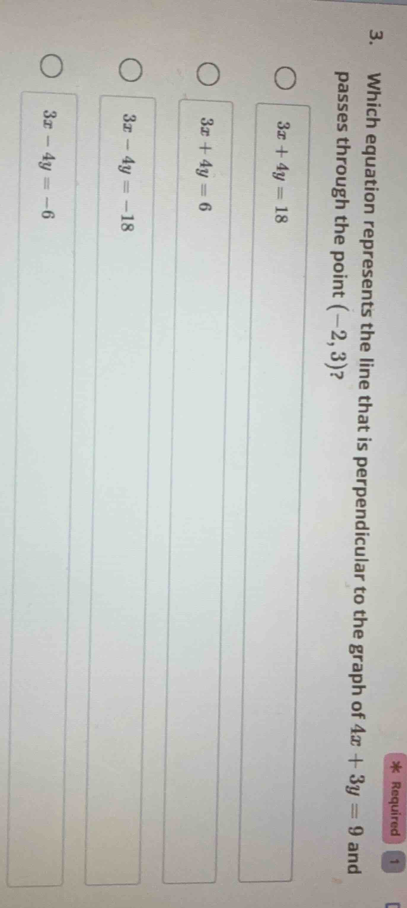 3. which equation represents the line that is perpendicular to the grap…