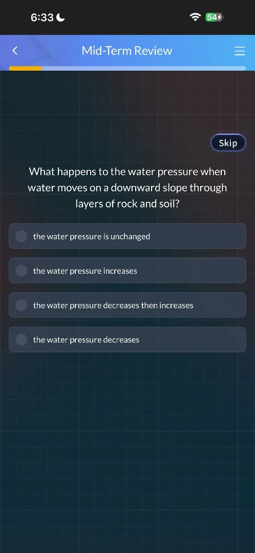 what happens to the water pressure when water moves on a downward slope…