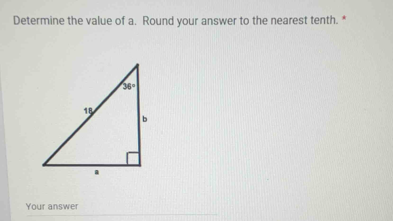 determine the value of a. round your answer to the nearest tenth. right…