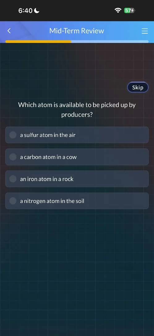 which atom is available to be picked up by producers? a sulfur atom in …