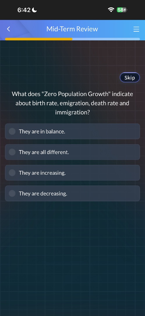 what does \zero population growth\ indicate about birth rate, emigratio…