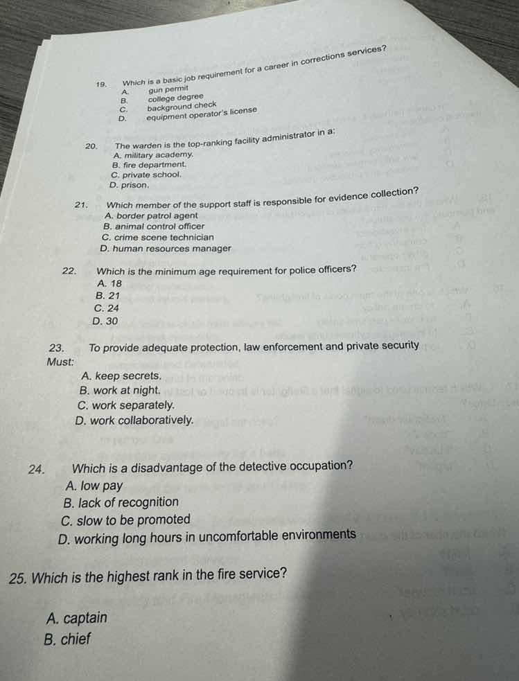 19. which is a basic job requirement for a career in corrections servic…