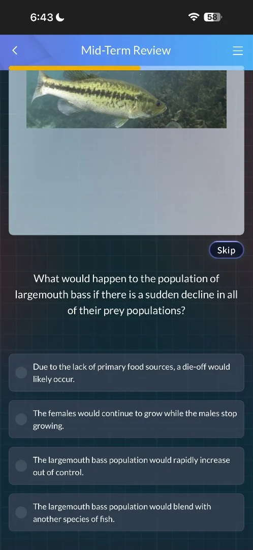 mid-term review what would happen to the population of largemouth bass …