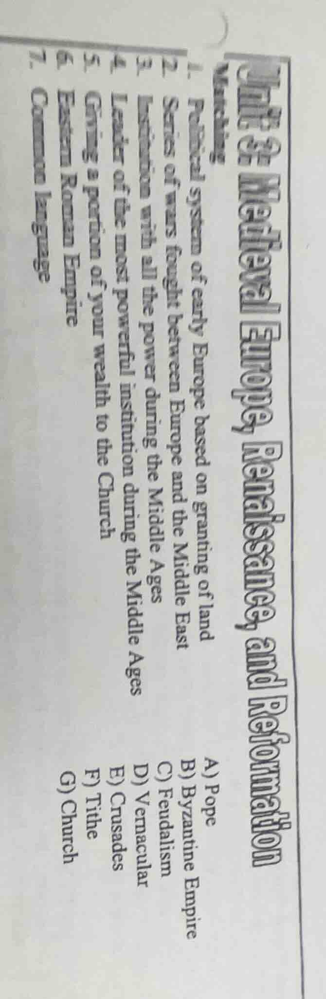 unit 3 medieval europe, renaissance, and reformation matching 1. politi…