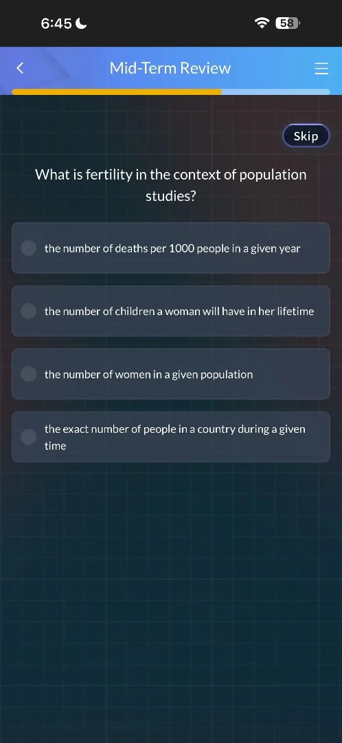 mid-term review skip what is fertility in the context of population stu…