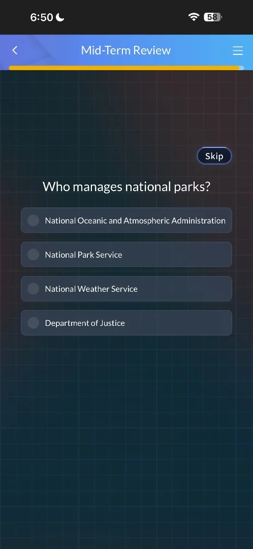mid-term review skip who manages national parks? national oceanic and a…