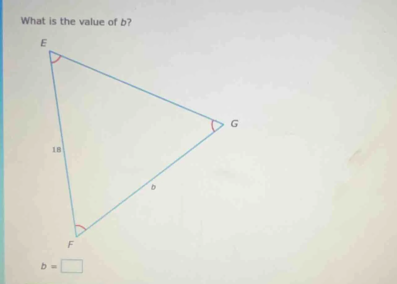 what is the value of b? triangle efg with angle e, angle f, angle g mar…