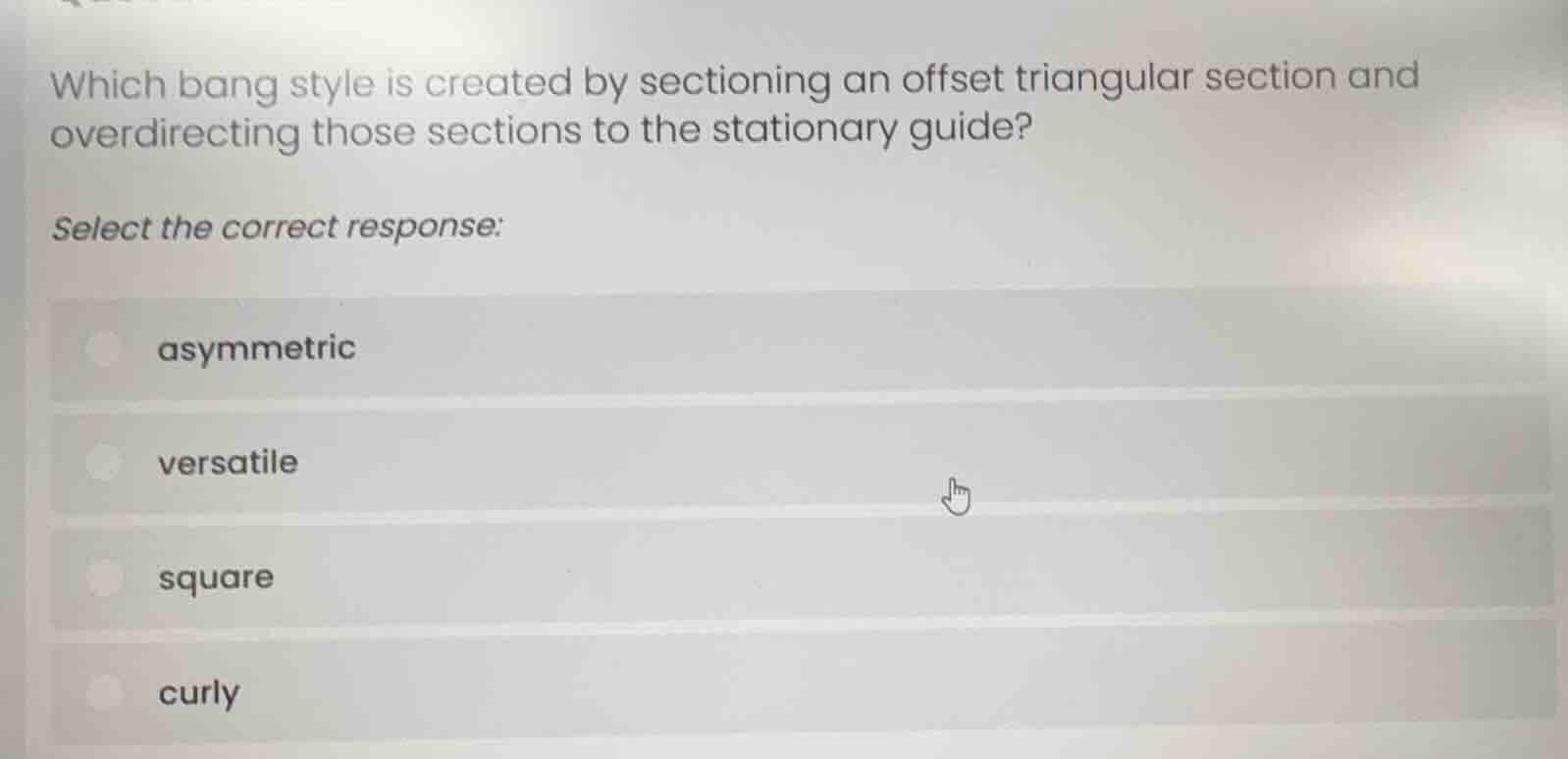 which bang style is created by sectioning an offset triangular section …