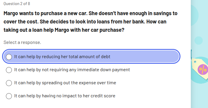 question 2 of 8 margo wants to purchase a new car. she doesnt have enou…