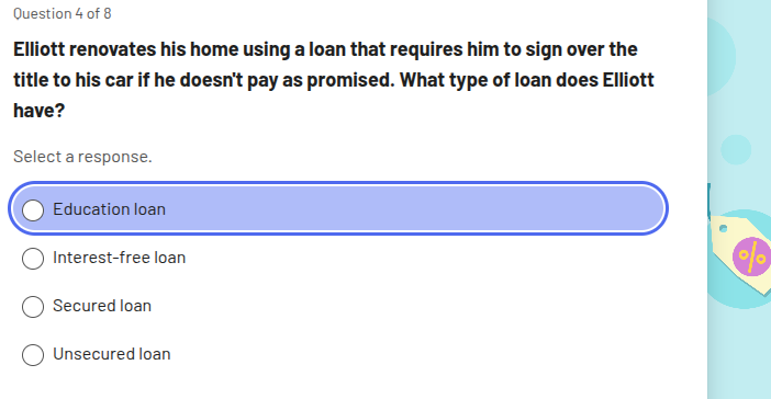 question 4 of 8 elliott renovates his home using a loan that requires h…