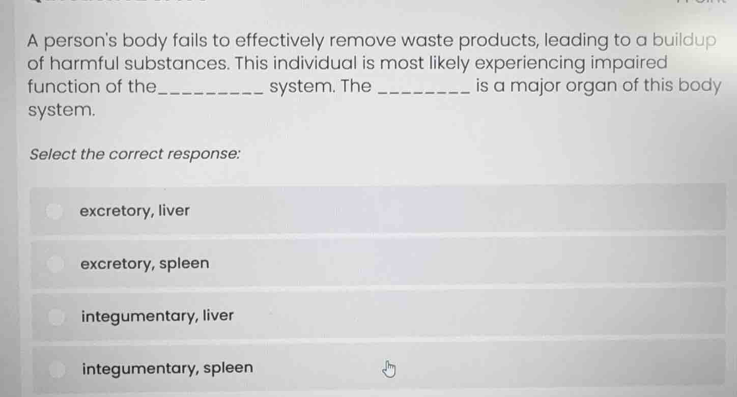 a persons body fails to effectively remove waste products, leading to a…