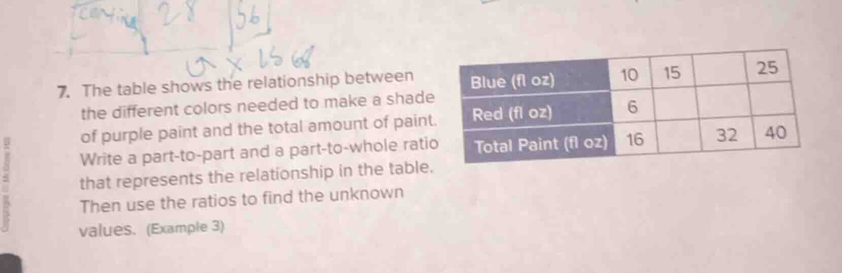 7. the table shows the relationship between the different colors needed…
