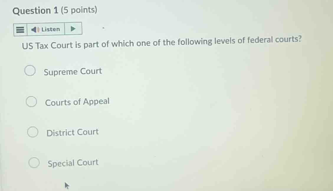 question 1 (5 points) us tax court is part of which one of the followin…