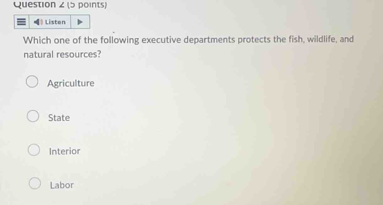 question 2 (5 points) listen which one of the following executive depar…