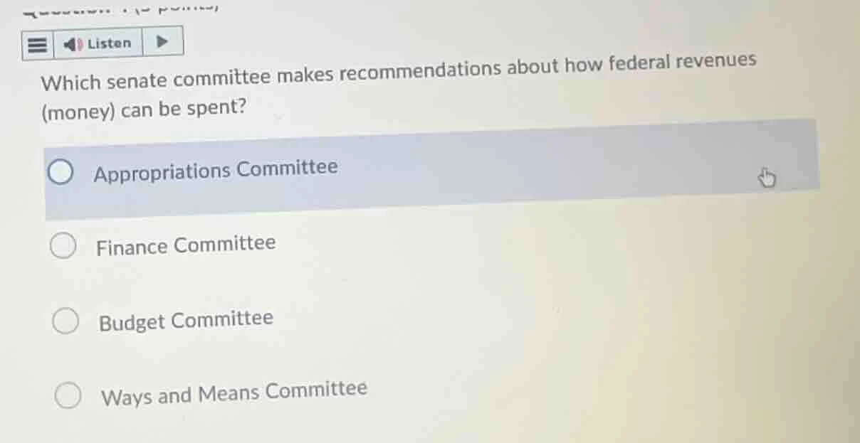 which senate committee makes recommendations about how federal revenues…