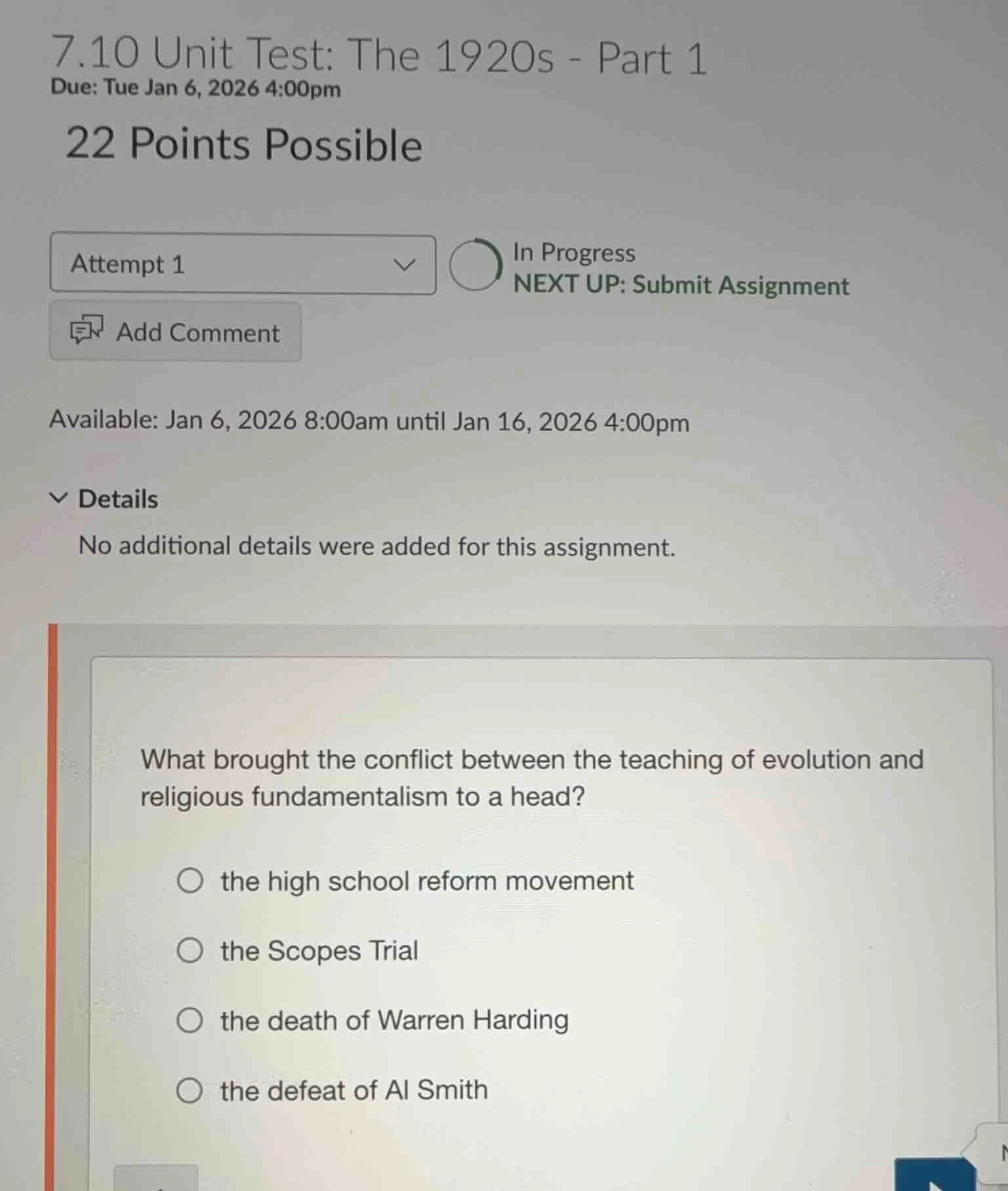 7.10 unit test: the 1920s - part 1 due: tue jan 6, 2026 4:00pm 22 point…