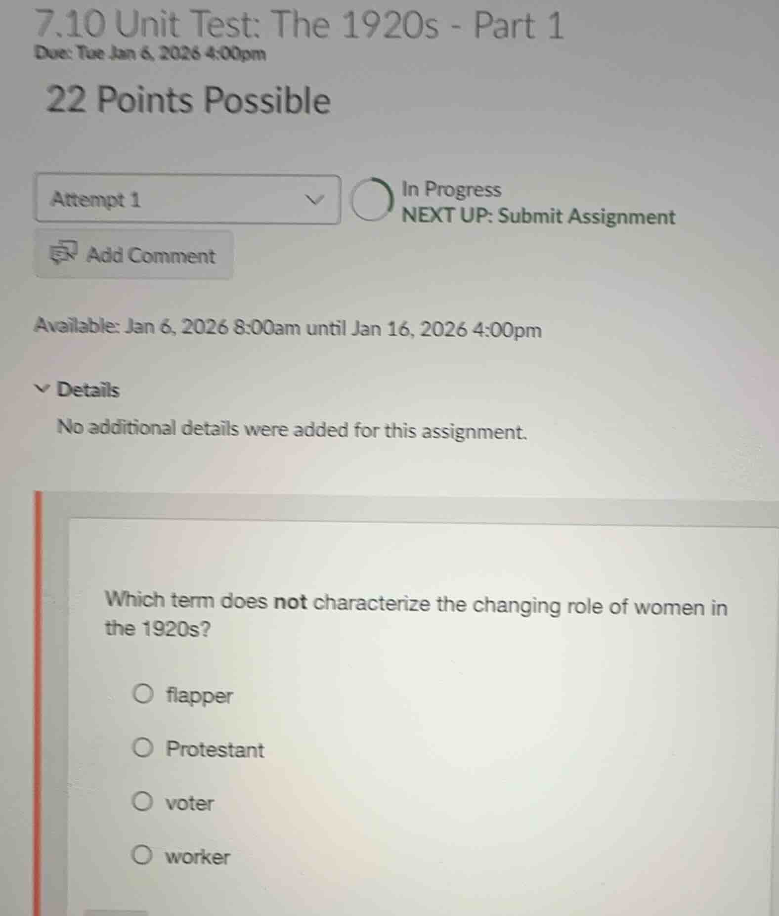 7.10 unit test: the 1920s - part 1 due: tue jan 6, 2026 4:00pm 22 point…