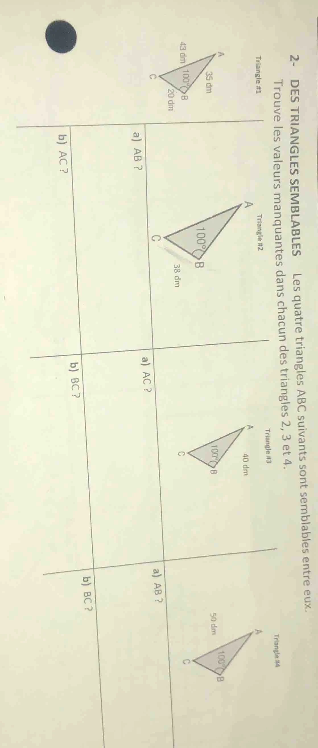 2- des triangles semblables les quatre triangles abc suivants sont semb…