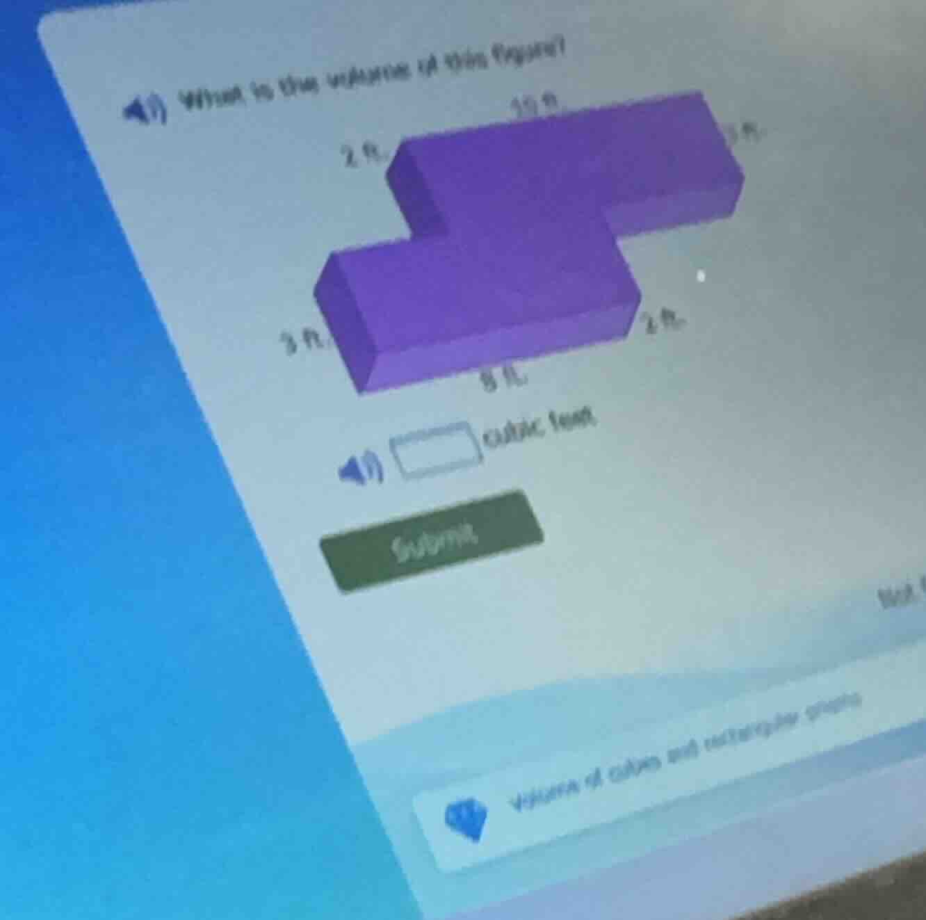what is the volume of this figure? (with a 3d purple figure labeled wit…