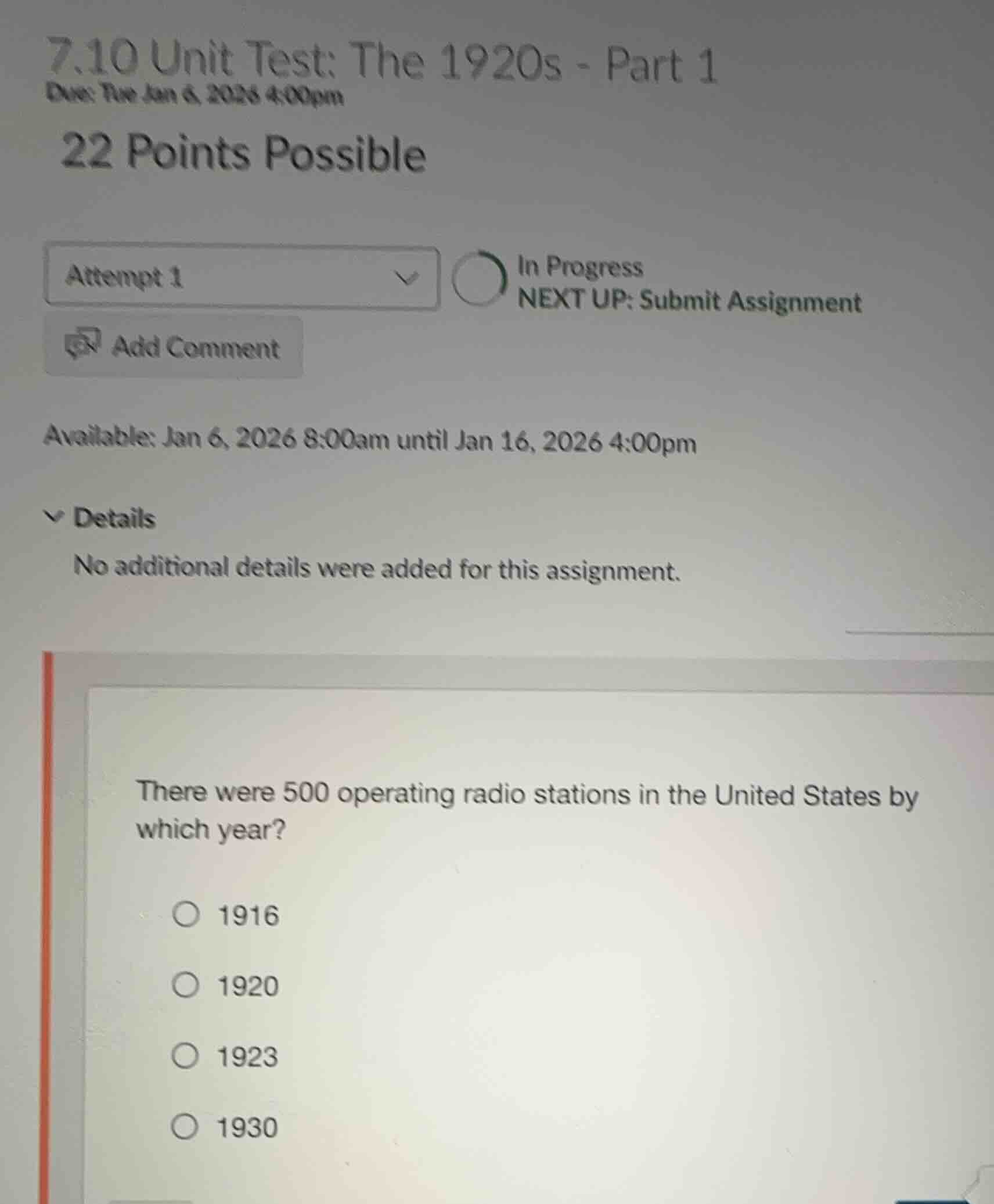 7.10 unit test: the 1920s - part 1 due: tue jan 6, 2026 4:00pm 22 point…